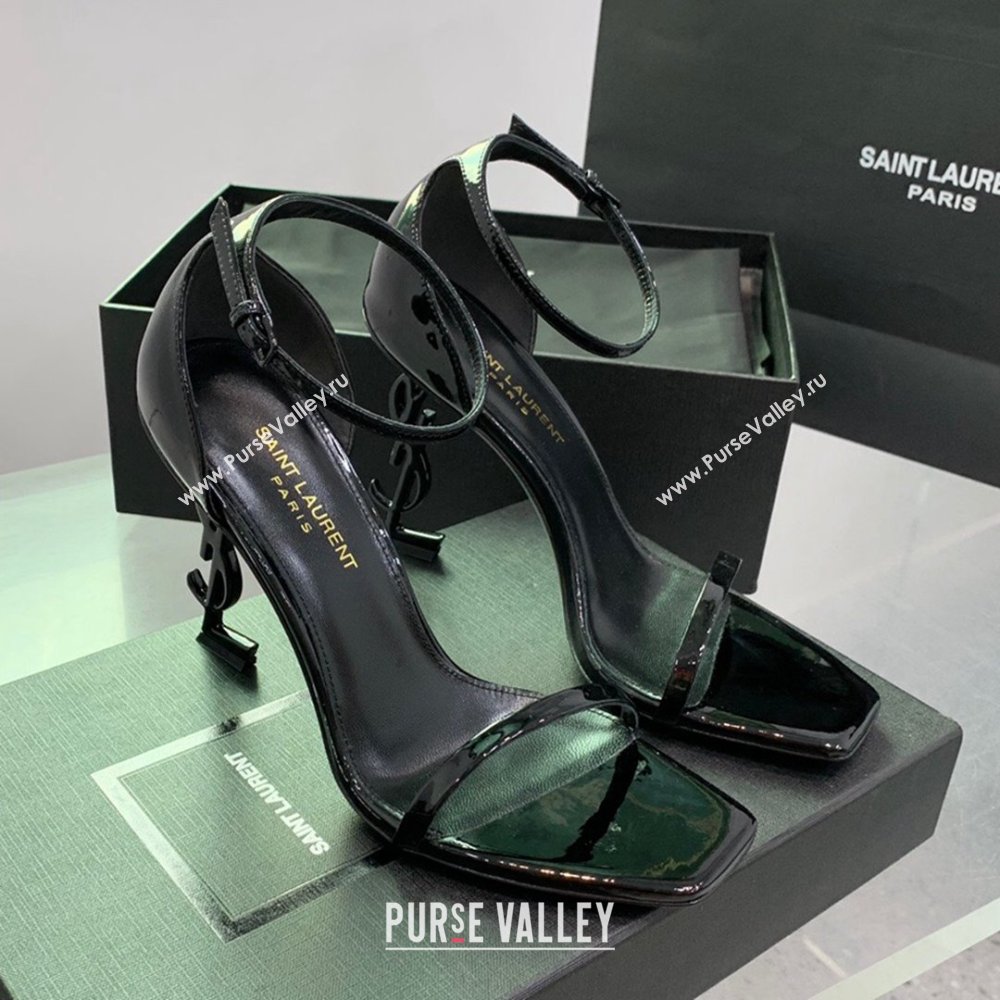 Saint Laurent Opyum Sandals in Patent Calfskin Black 2023 (KE-23110633)