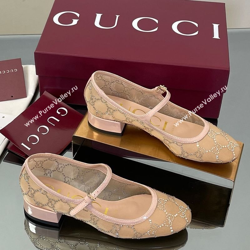 Gucci Allover GG Strass Mesh Mary Janes Pumps 2.5cm Nude/Pink 2025 836809 (MD-250828004)