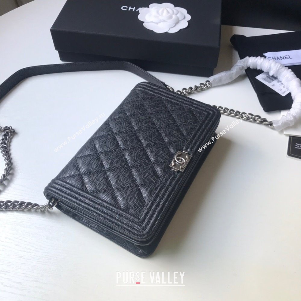 Chanel Grainy Calfskin Boy Chanel Wallet On Chain Bag WOC Black/Silver 2021 (YD-211014051)