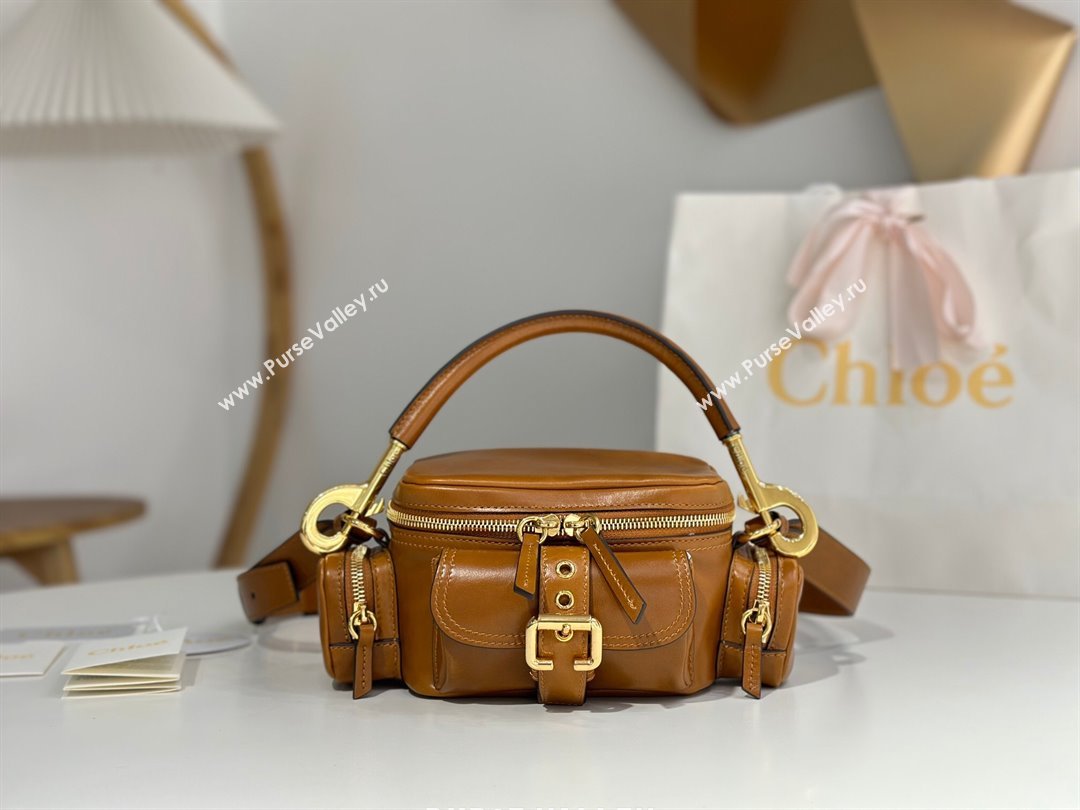 Chloe Small Camera Bag in Shiny Leather W0653 Brown 2024 (DL-24090503)