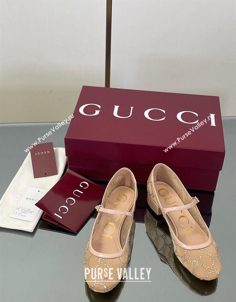 Gucci Allover GG Strass Mesh Mary Janes Pumps 2.5cm Nude/Pink 2025 836809 (MD-250828004)