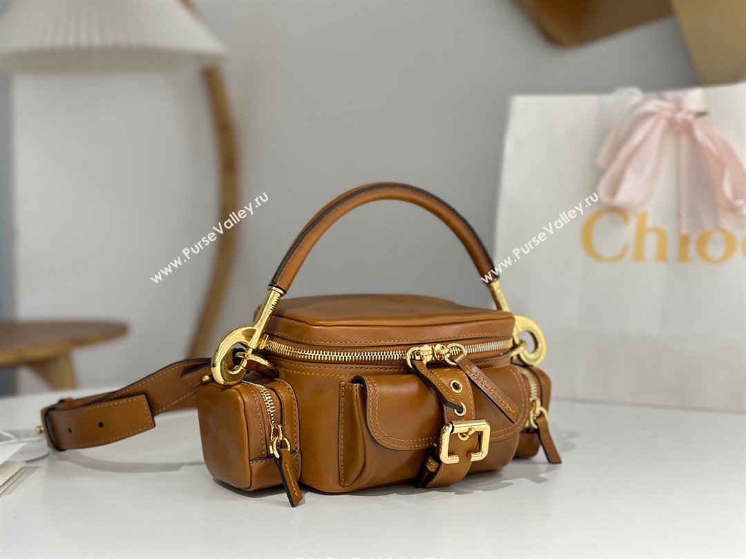 Chloe Small Camera Bag in Shiny Leather W0653 Brown 2024 (DL-24090503)