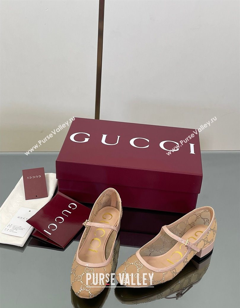Gucci Allover GG Strass Mesh Mary Janes Pumps 2.5cm Nude/Pink 2025 836809 (MD-250828004)