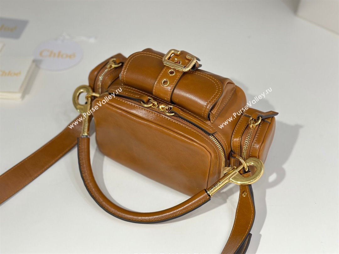 Chloe Small Camera Bag in Shiny Leather W0653 Brown 2024 (DL-24090503)