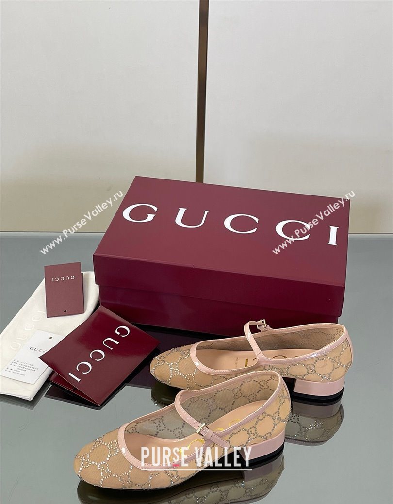 Gucci Allover GG Strass Mesh Mary Janes Pumps 2.5cm Nude/Pink 2025 836809 (MD-250828004)