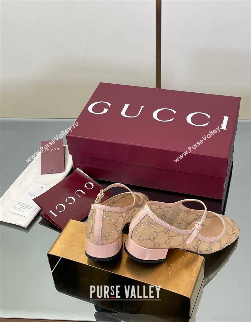 Gucci Allover GG Strass Mesh Mary Janes Pumps 2.5cm Nude/Pink 2025 836809 (MD-250828004)