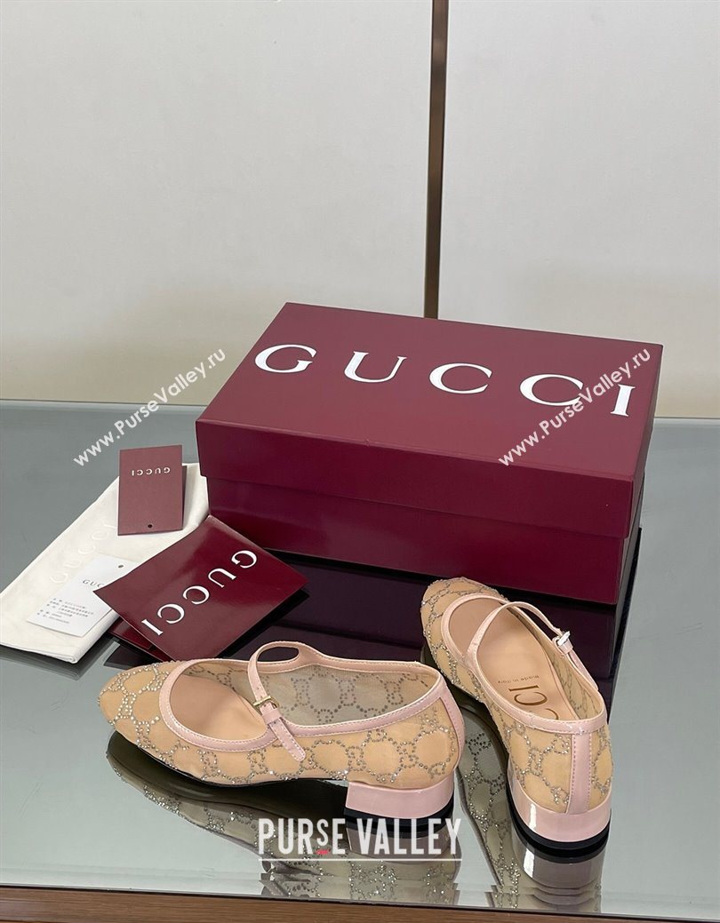 Gucci Allover GG Strass Mesh Mary Janes Pumps 2.5cm Nude/Pink 2025 836809 (MD-250828004)