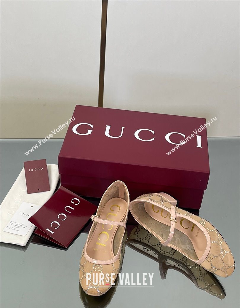 Gucci Allover GG Strass Mesh Mary Janes Pumps 2.5cm Nude/Pink 2025 836809 (MD-250828004)