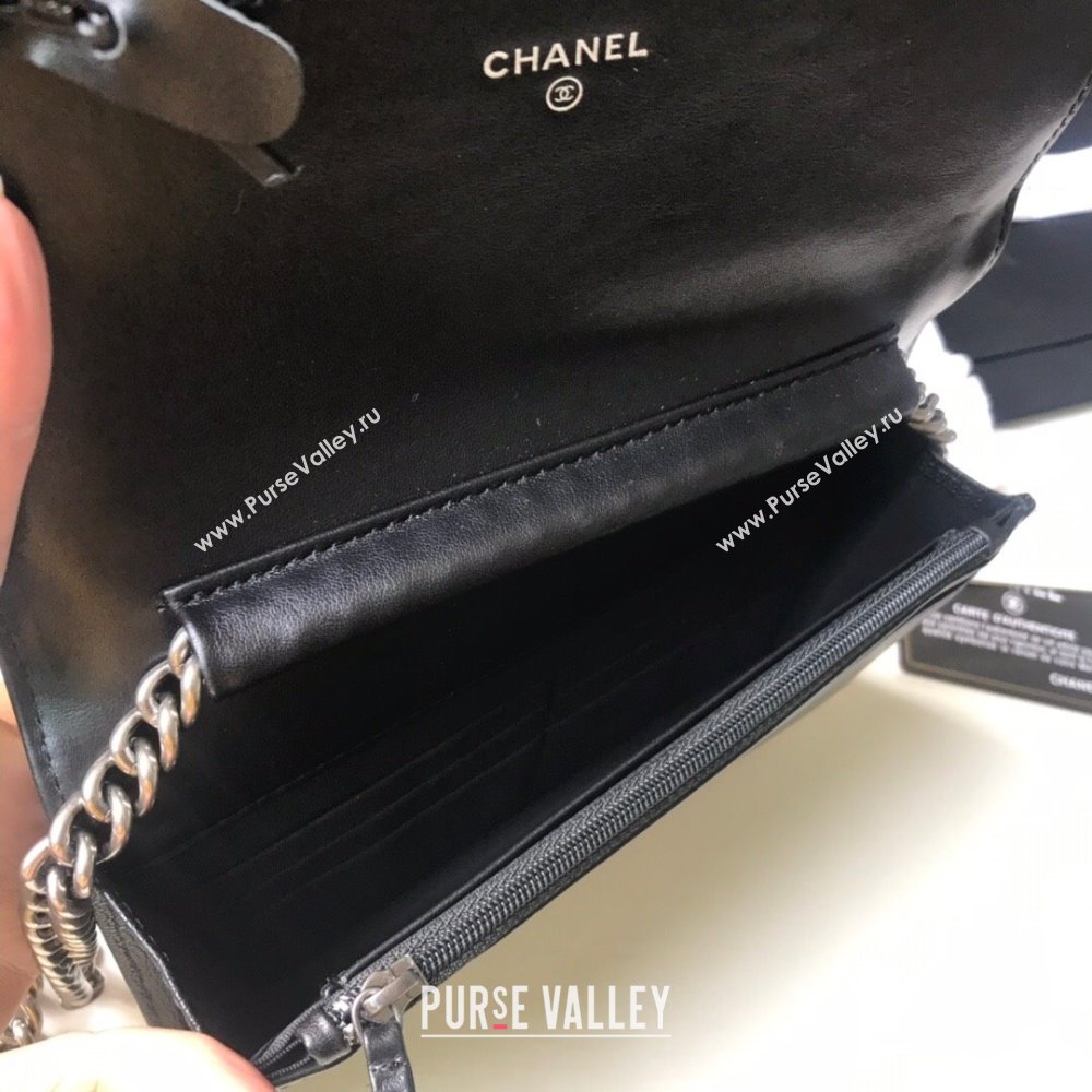 Chanel Grainy Calfskin Boy Chanel Wallet On Chain Bag WOC Black/Silver 2021 (YD-211014051)