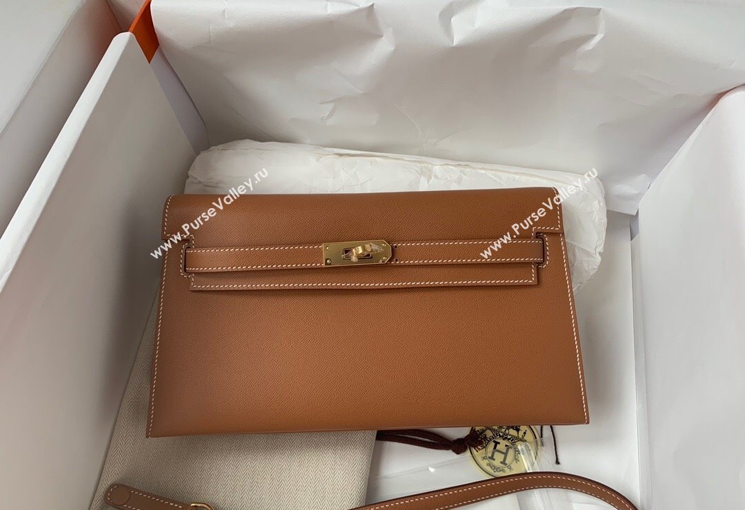 Hermes Kelly Elan Bag in Madame Leather Brown/Gold 2024(Half Handmade) (JIMMY-24022203)