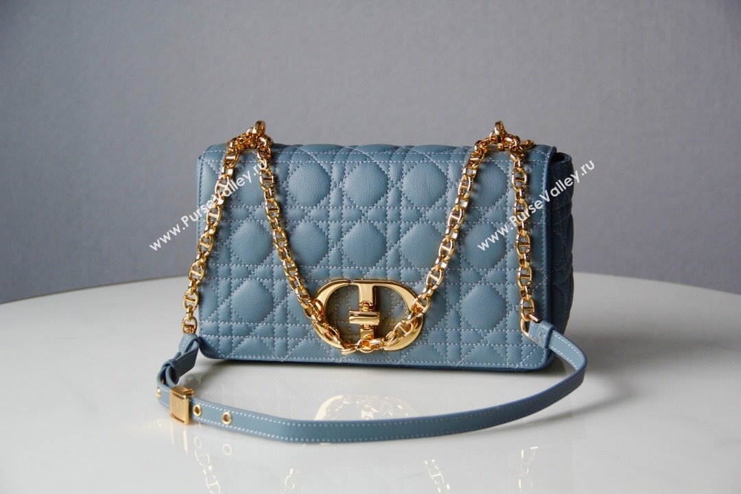 Dior Medium Caro Chain Bag in Soft Cannage Calfskin Cloud Blue 2024 (DMZ-24052205)