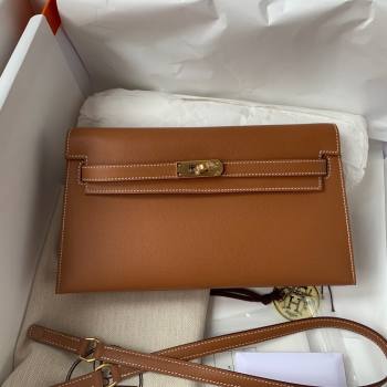 Hermes Kelly Elan Bag in Madame Leather Brown/Gold 2024(Half Handmade) (JIMMY-24022203)