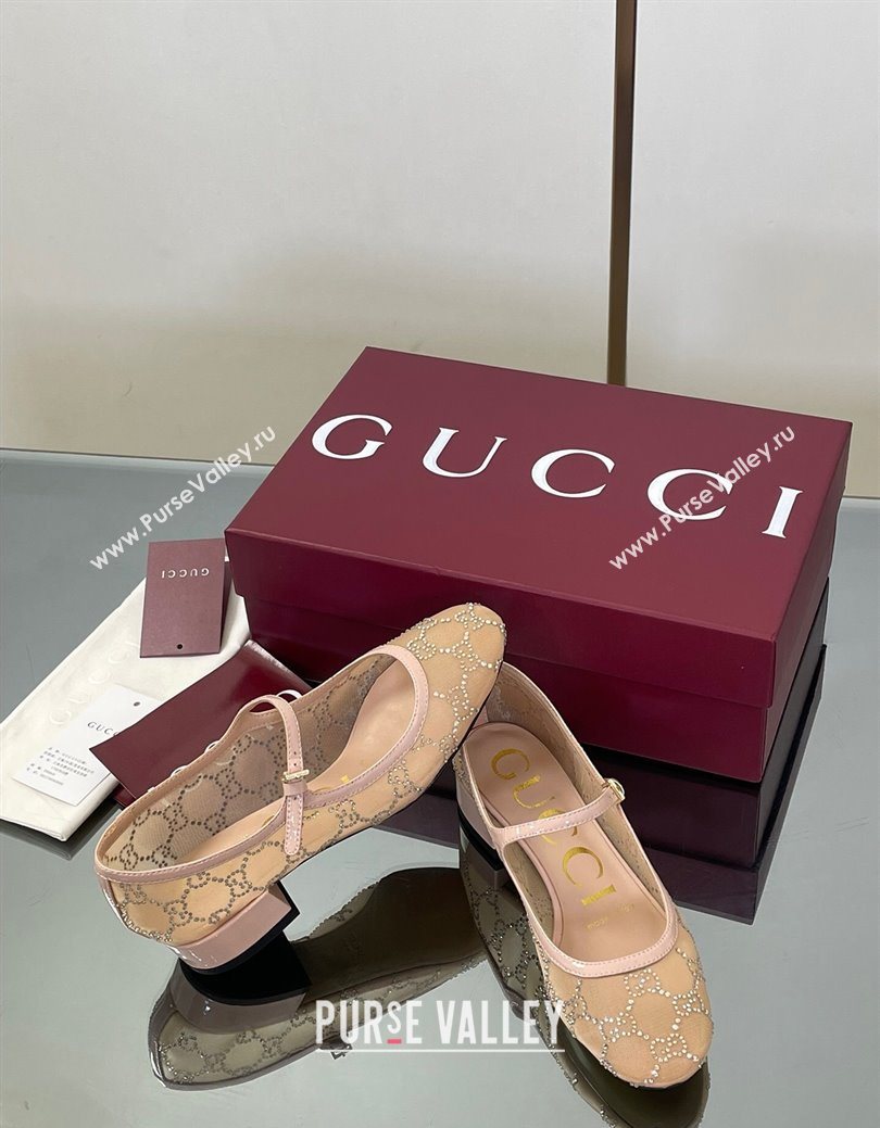 Gucci Allover GG Strass Mesh Mary Janes Pumps 2.5cm Nude/Pink 2025 836809 (MD-250828004)