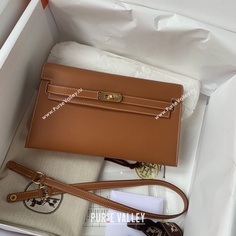 Hermes Kelly Elan Bag in Madame Leather Brown/Gold 2024(Half Handmade) (JIMMY-24022203)