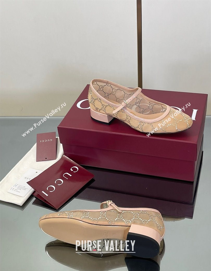 Gucci Allover GG Strass Mesh Mary Janes Pumps 2.5cm Nude/Pink 2025 836809 (MD-250828004)