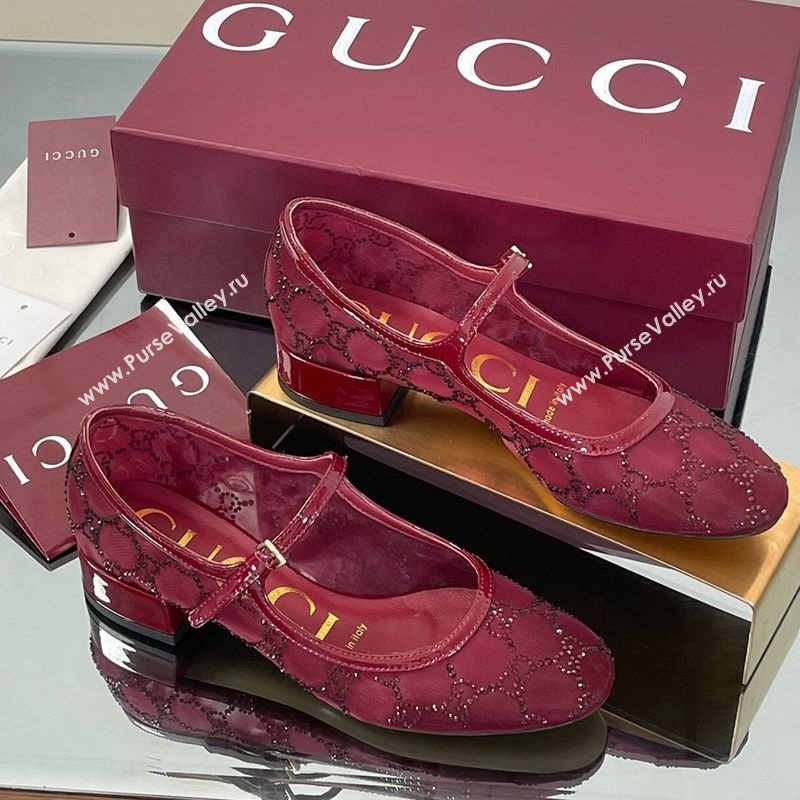 Gucci Allover GG Strass Mesh Mary Janes Pumps 2.5cm Red 2025 836809 (MD-250828003)