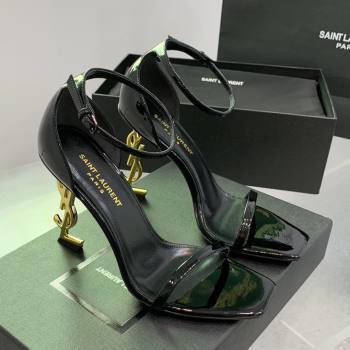 Saint Laurent Opyum Sandals in Patent Calfskin Black/Gold 2023 (KE-23110634)