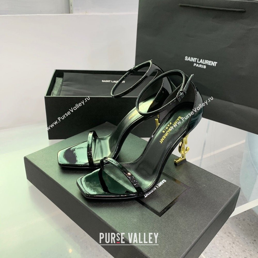 Saint Laurent Opyum Sandals in Patent Calfskin Black/Gold 2023 (KE-23110634)