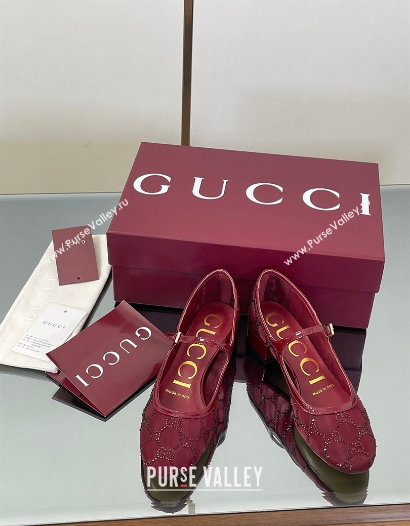 Gucci Allover GG Strass Mesh Mary Janes Pumps 2.5cm Red 2025 836809 (MD-250828003)