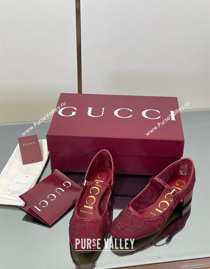 Gucci Allover GG Strass Mesh Mary Janes Pumps 2.5cm Red 2025 836809 (MD-250828003)