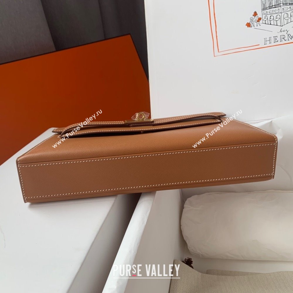 Hermes Kelly Elan Bag in Madame Leather Brown/Gold 2024(Half Handmade) (JIMMY-24022203)