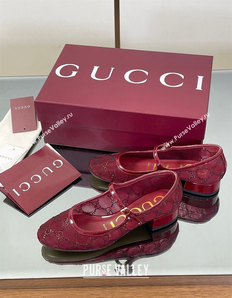 Gucci Allover GG Strass Mesh Mary Janes Pumps 2.5cm Red 2025 836809 (MD-250828003)
