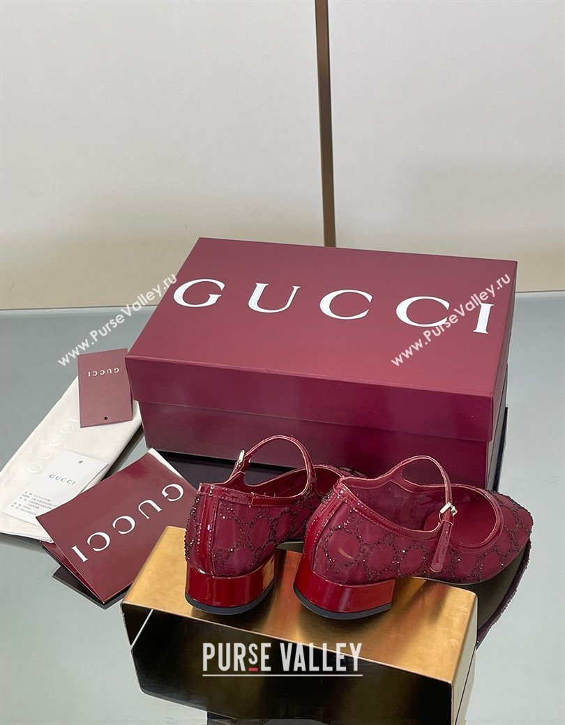 Gucci Allover GG Strass Mesh Mary Janes Pumps 2.5cm Red 2025 836809 (MD-250828003)