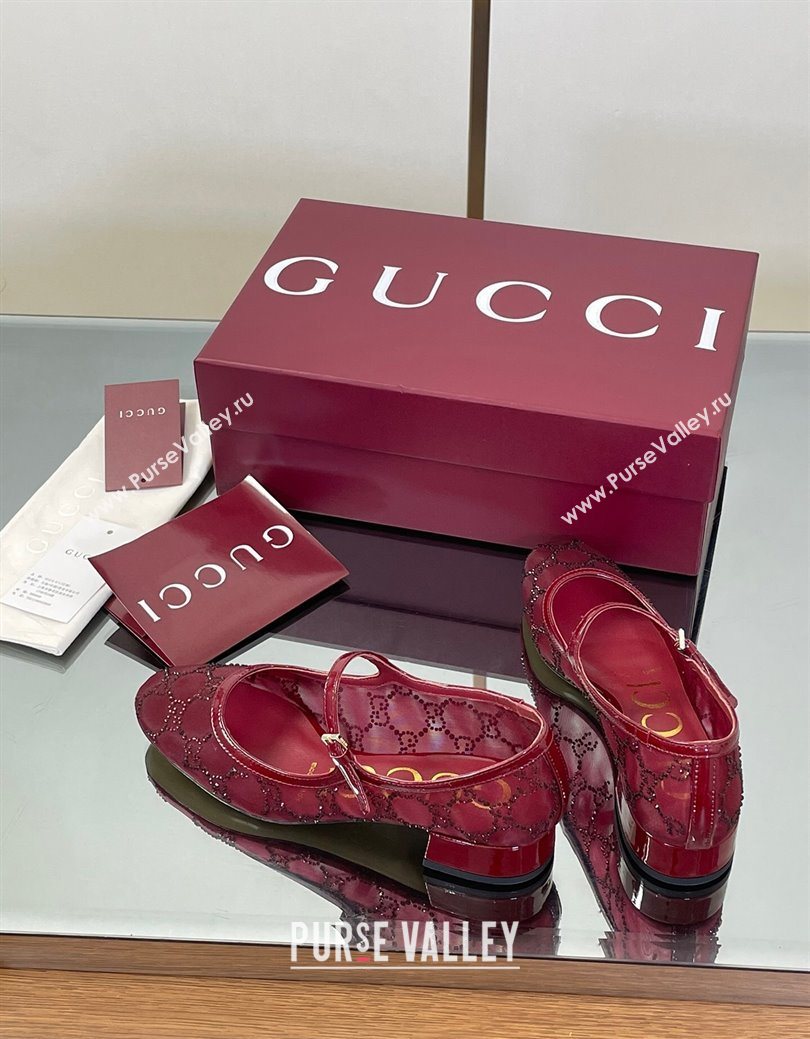 Gucci Allover GG Strass Mesh Mary Janes Pumps 2.5cm Red 2025 836809 (MD-250828003)