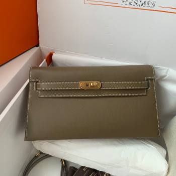 Hermes Kelly Elan Bag in Madame Leather Etoupe/Gold 2024(Half Handmade) (JIMMY-24022205)