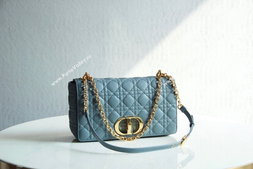 Dior Large Caro Chain Bag in Soft Cannage Calfskin Cloud Blue 2024 (DMZ-24052206)