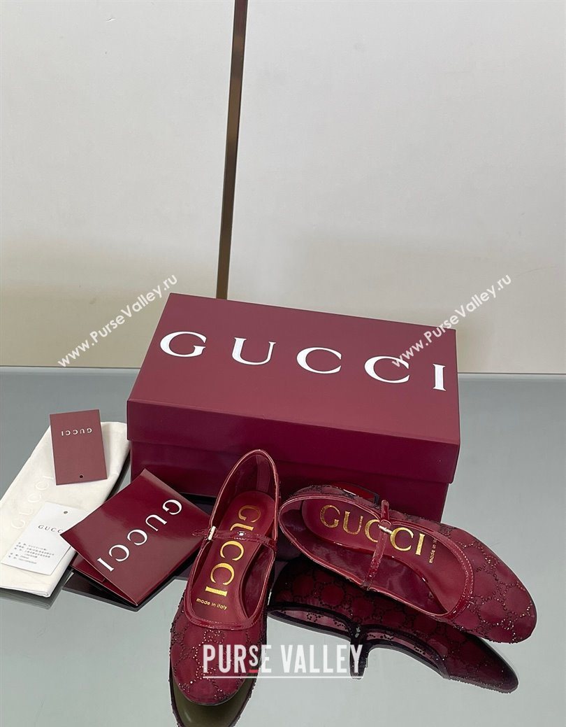 Gucci Allover GG Strass Mesh Mary Janes Pumps 2.5cm Red 2025 836809 (MD-250828003)