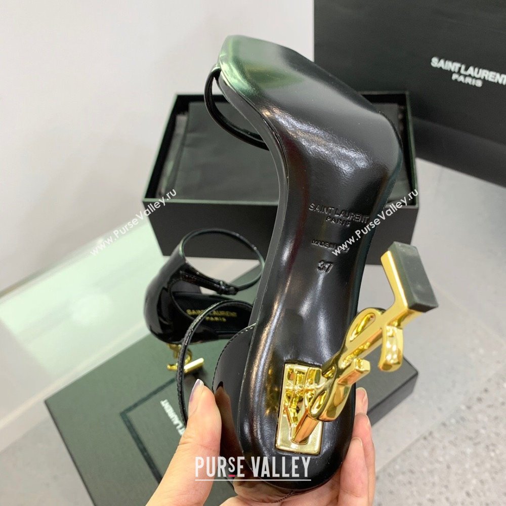 Saint Laurent Opyum Sandals in Patent Calfskin Black/Gold 2023 (KE-23110634)