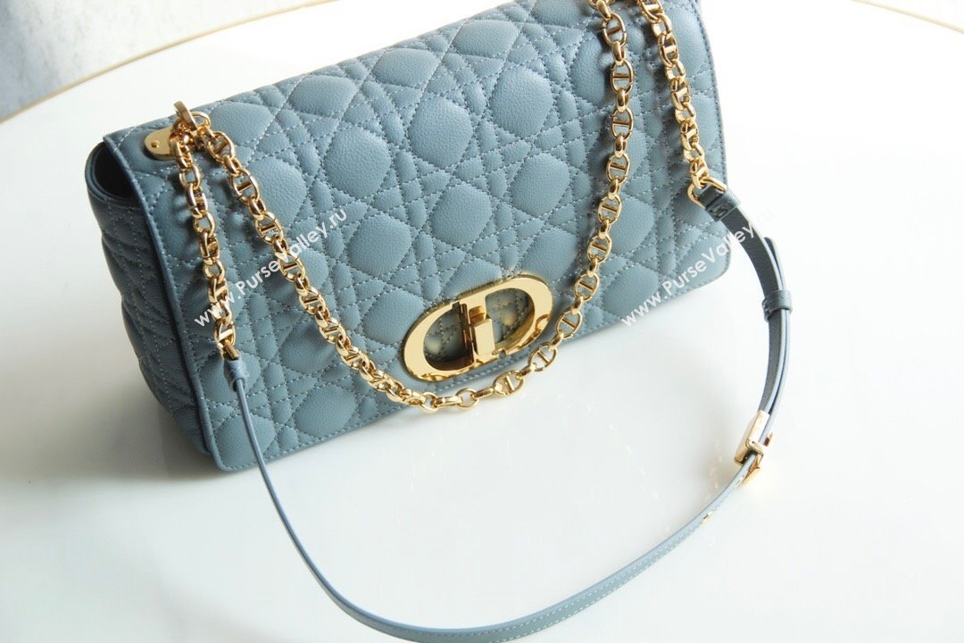 Dior Large Caro Chain Bag in Soft Cannage Calfskin Cloud Blue 2024 (DMZ-24052206)