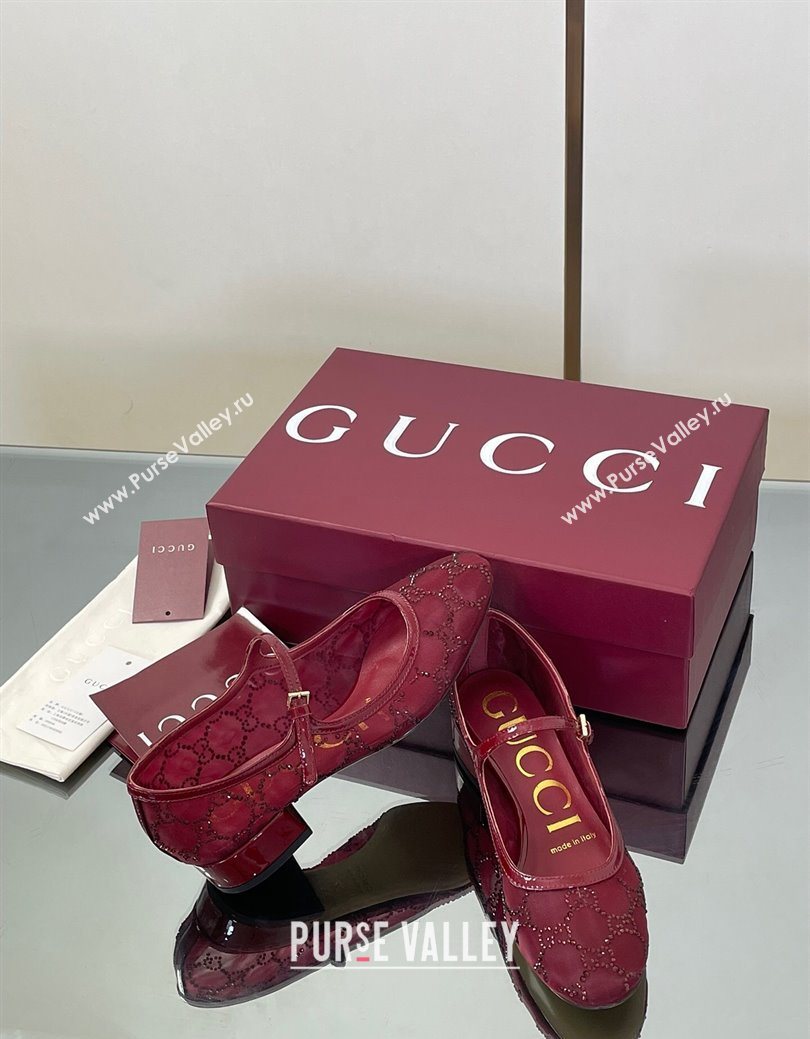 Gucci Allover GG Strass Mesh Mary Janes Pumps 2.5cm Red 2025 836809 (MD-250828003)
