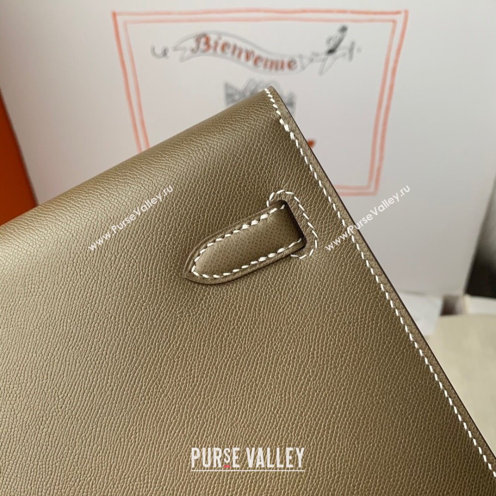 Hermes Kelly Elan Bag in Madame Leather Etoupe/Gold 2024(Half Handmade) (JIMMY-24022205)