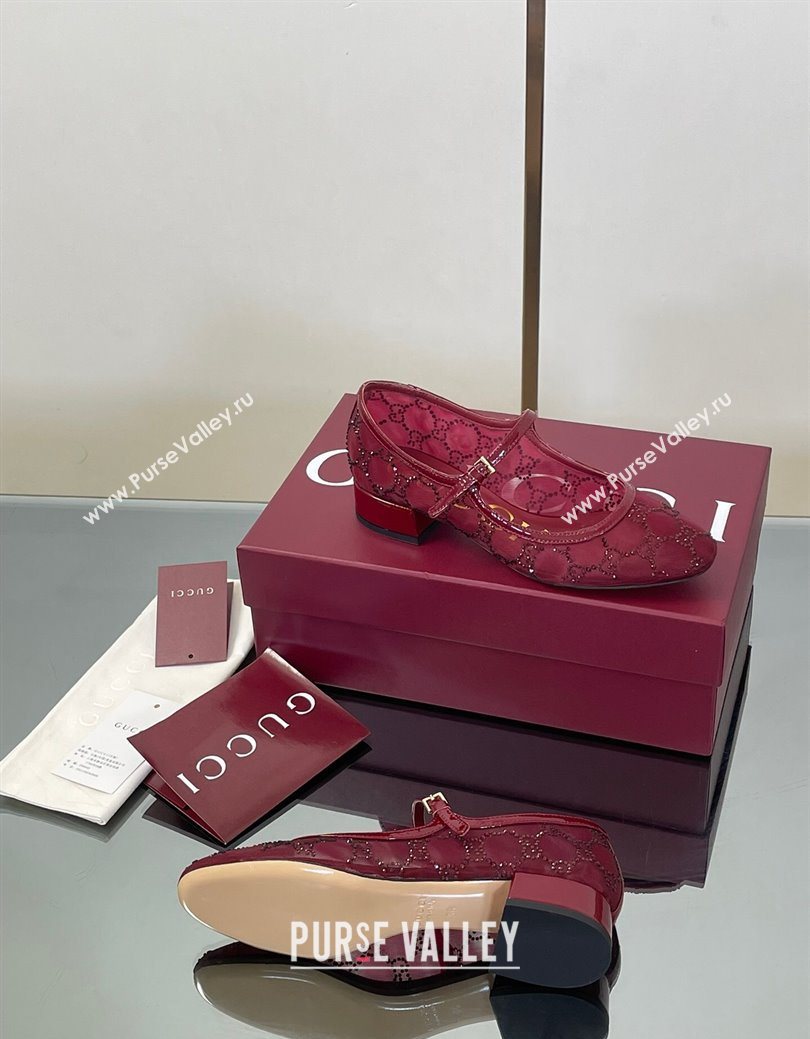 Gucci Allover GG Strass Mesh Mary Janes Pumps 2.5cm Red 2025 836809 (MD-250828003)