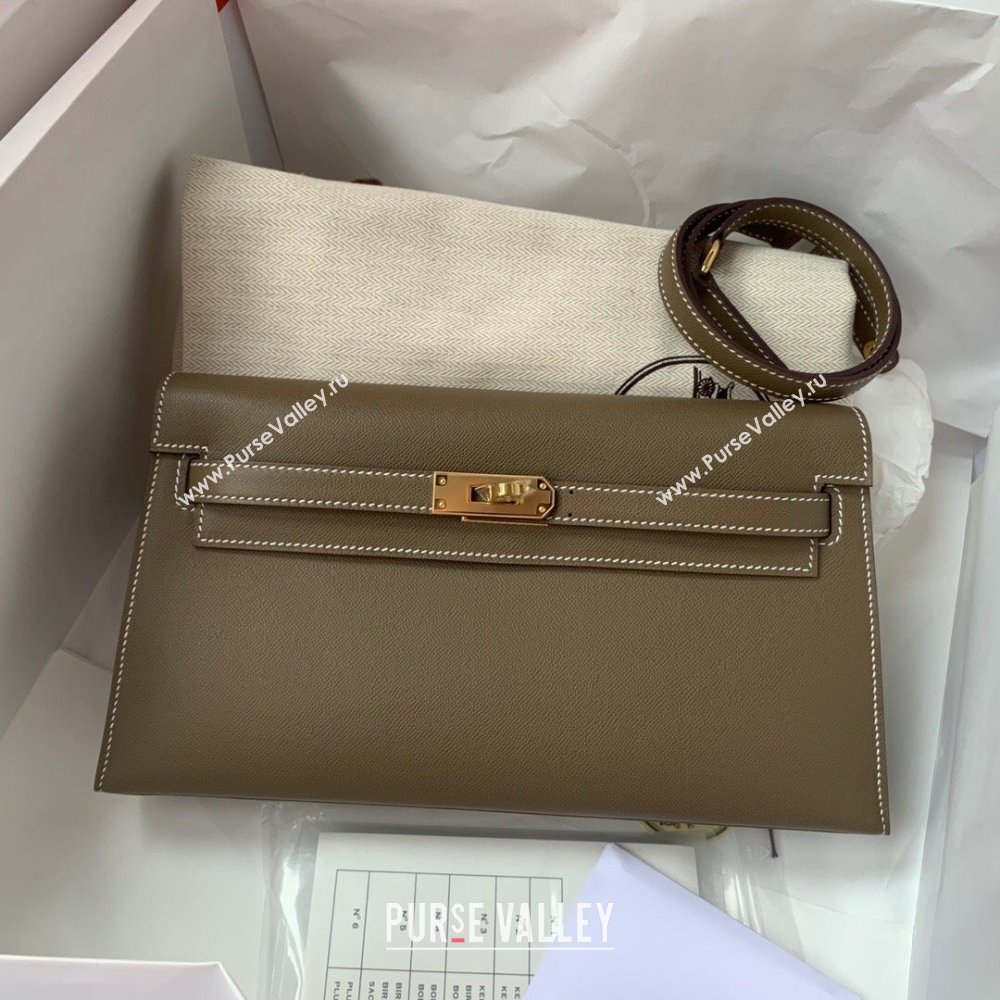 Hermes Kelly Elan Bag in Madame Leather Etoupe/Gold 2024(Half Handmade) (JIMMY-24022205)