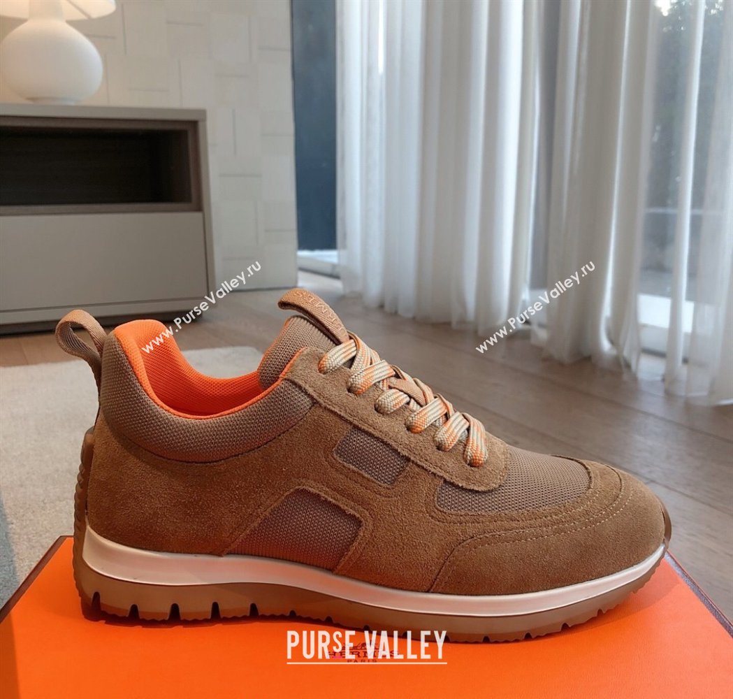 Hermes Jimmy Sneakers in Leather and Mesh Brown2 2025 0226 (XC-250226012)