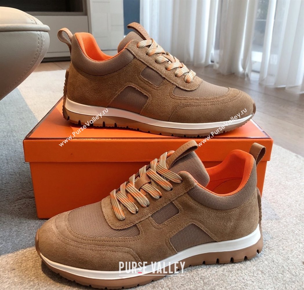 Hermes Jimmy Sneakers in Leather and Mesh Brown2 2025 0226 (XC-250226012)