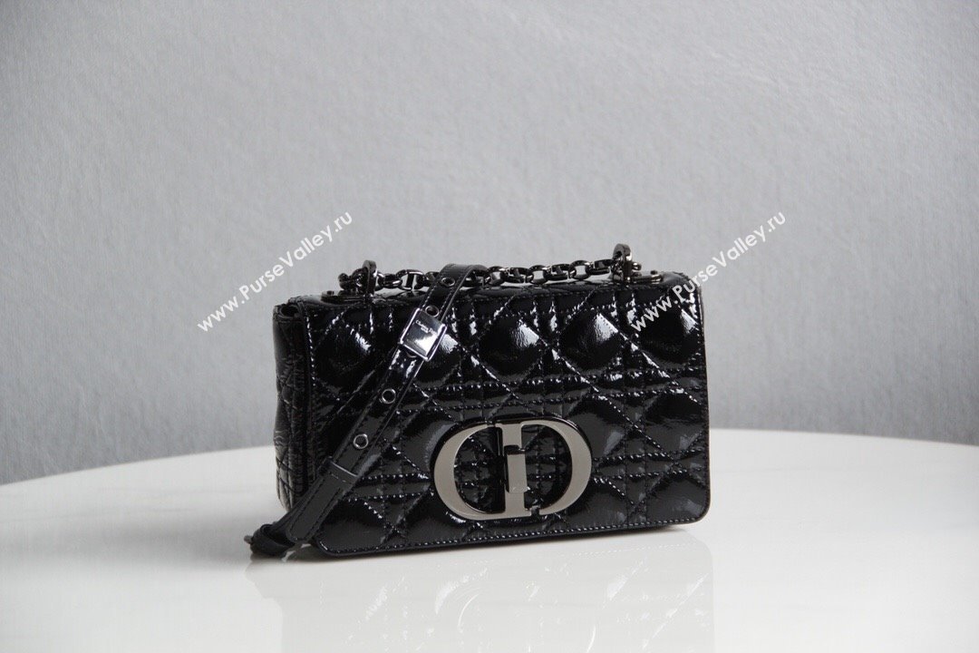 Dior Small Caro Chain Bag in Patent Cannage Lambskin Black 2024 (DMZ-24052228)