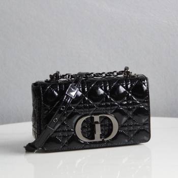 Dior Small Caro Chain Bag in Patent Cannage Lambskin Black 2024 (DMZ-24052228)