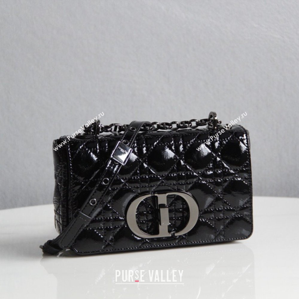 Dior Small Caro Chain Bag in Patent Cannage Lambskin Black 2024 (DMZ-24052228)