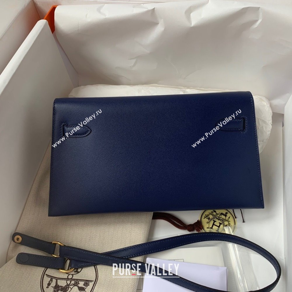 Hermes Kelly Elan Bag in Madame Leather Blue/Gold 2024(Half Handmade) (JIMMY-24022207)