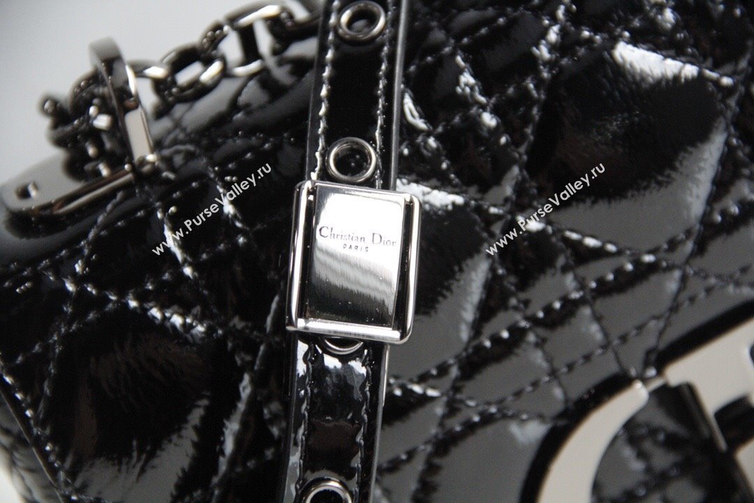 Dior Small Caro Chain Bag in Patent Cannage Lambskin Black 2024 (DMZ-24052228)