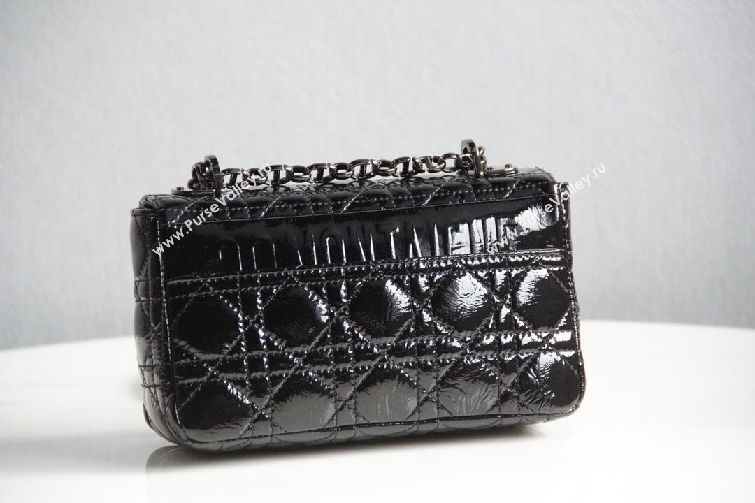 Dior Small Caro Chain Bag in Patent Cannage Lambskin Black 2024 (DMZ-24052228)