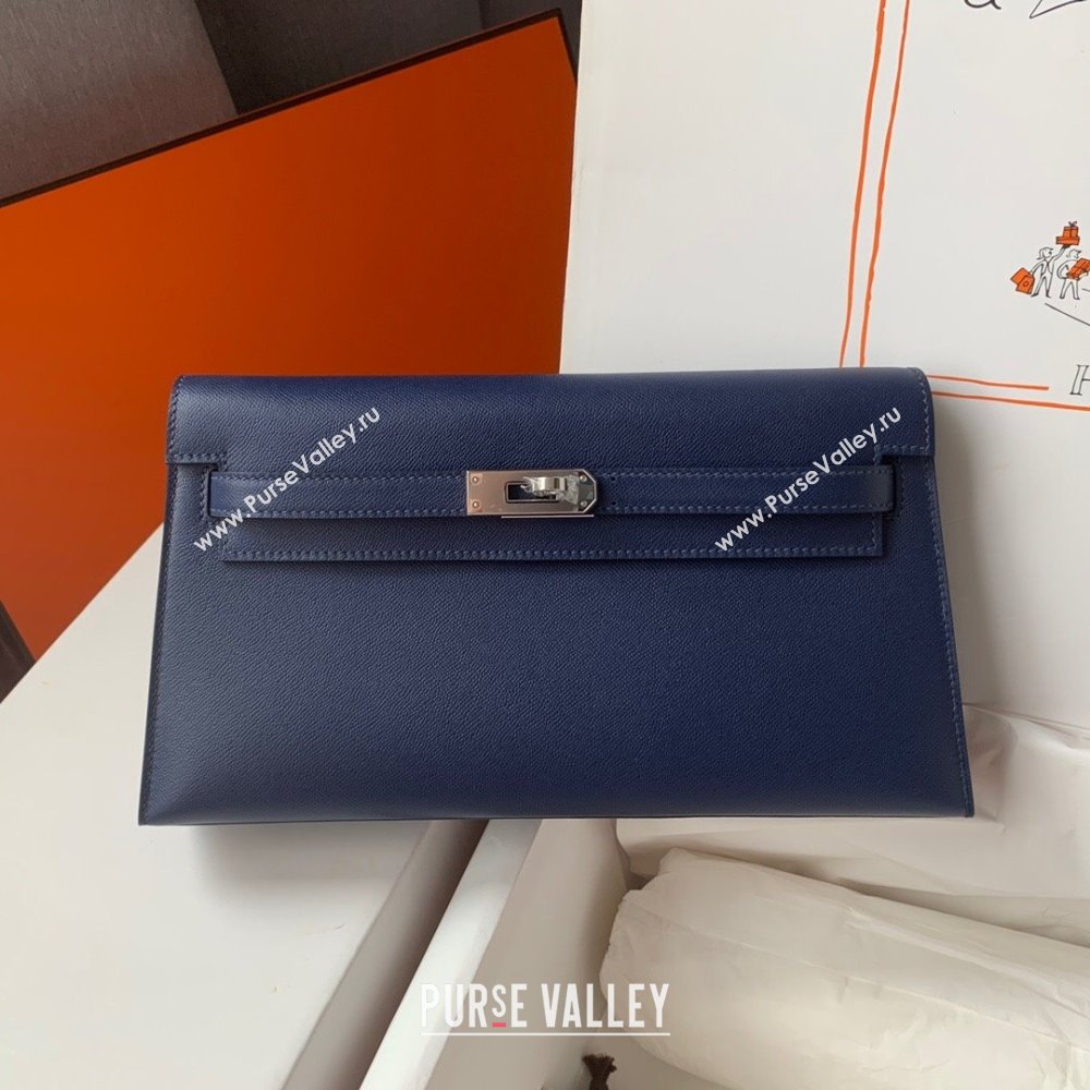 Hermes Kelly Elan Bag in Madame Leather Blue/Gold 2024(Half Handmade) (JIMMY-24022207)