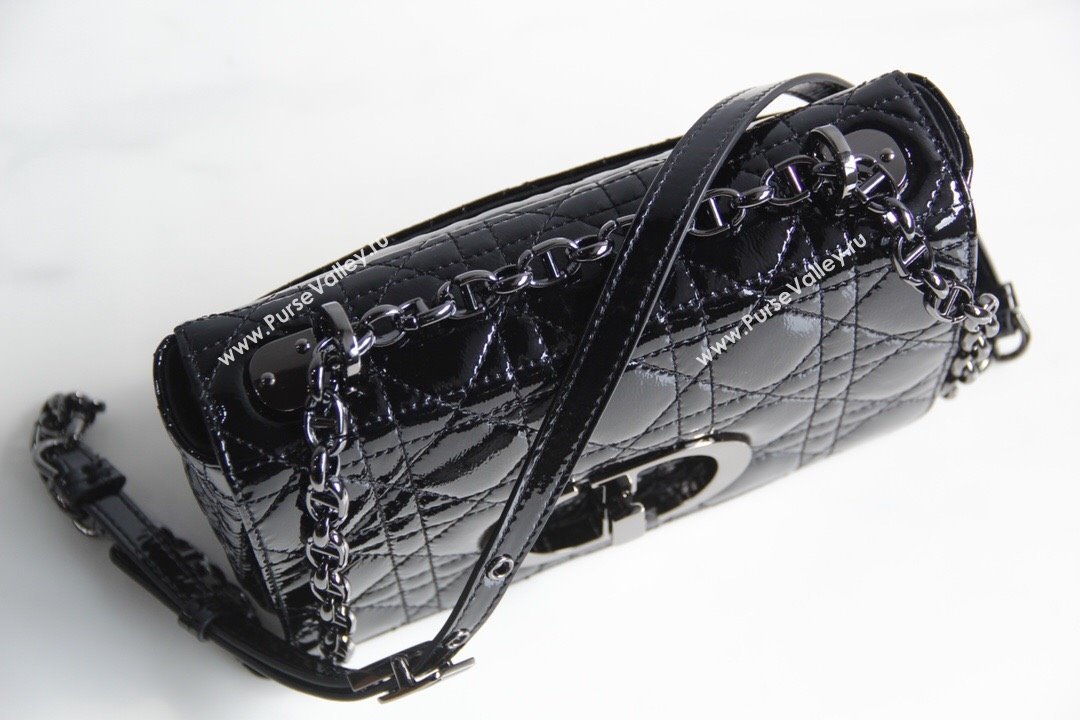 Dior Small Caro Chain Bag in Patent Cannage Lambskin Black 2024 (DMZ-24052228)