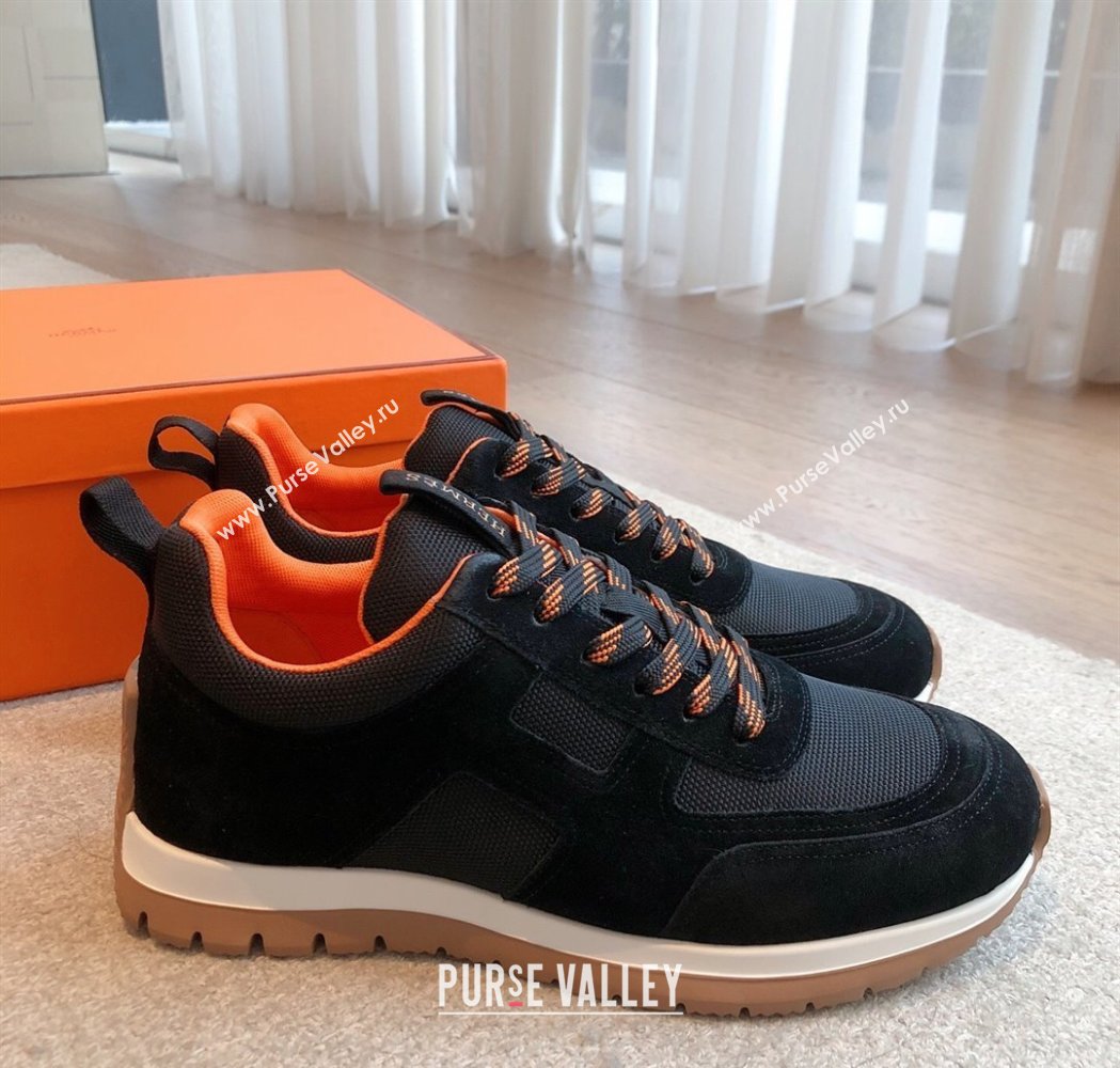 Hermes Jimmy Sneakers in Leather and Mesh Black 2025 0226 (XC-250226014)