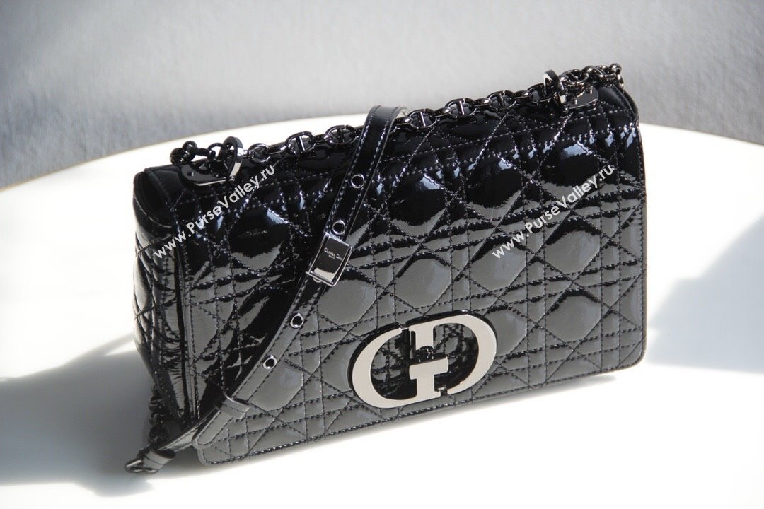 Dior Medium Caro Chain Bag in Patent Cannage Lambskin Black 2024 (DMZ-24052229)