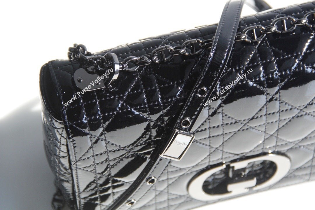 Dior Medium Caro Chain Bag in Patent Cannage Lambskin Black 2024 (DMZ-24052229)